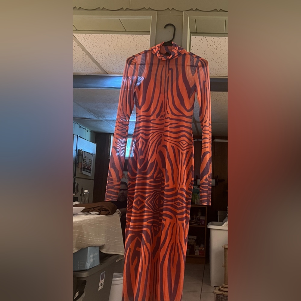 AFRM Vibrant Orange and Black Long Sleeve Dress